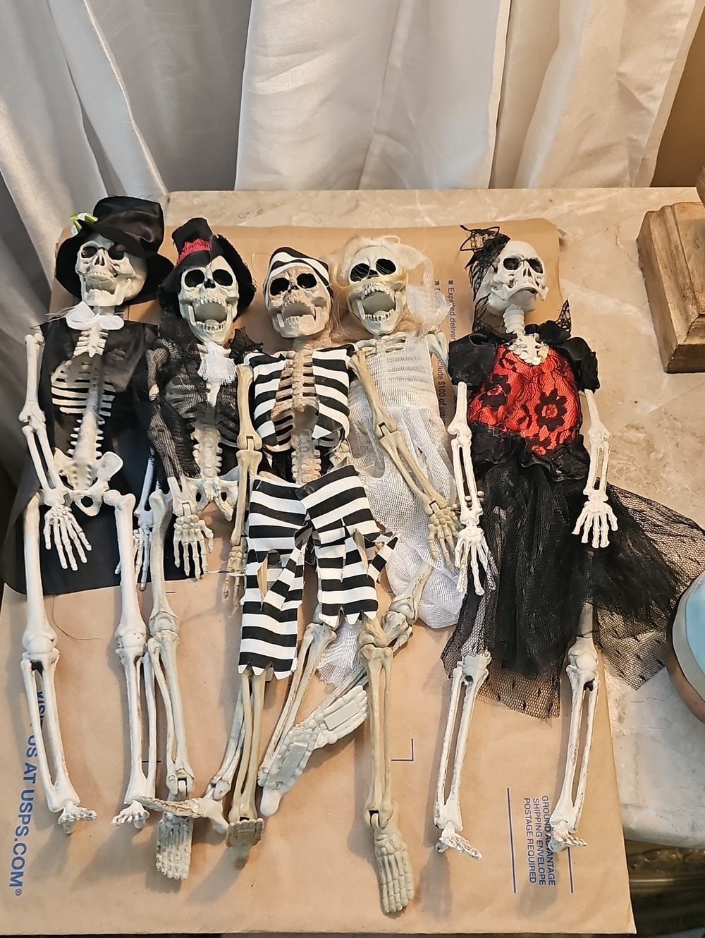 Halloween Skeleton Costume Doll Set - Black, White, Red Set Of 5